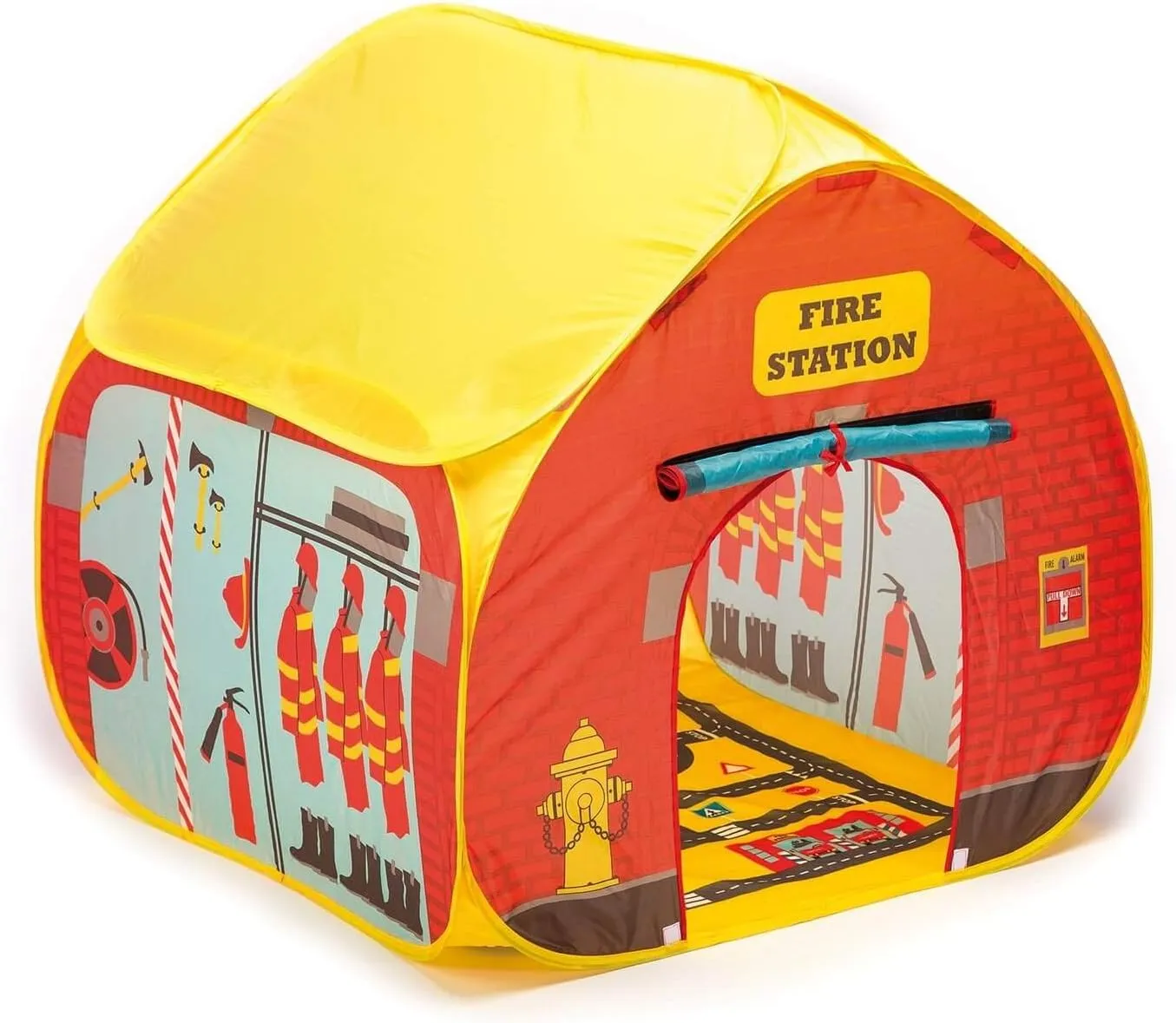 | Firestation Tent with Streetmap Playmat Playhouse | Fun2Give | Front & Back Doors, Spacious Interior, Pretend Play, Toddlers & Kids Ages 3 