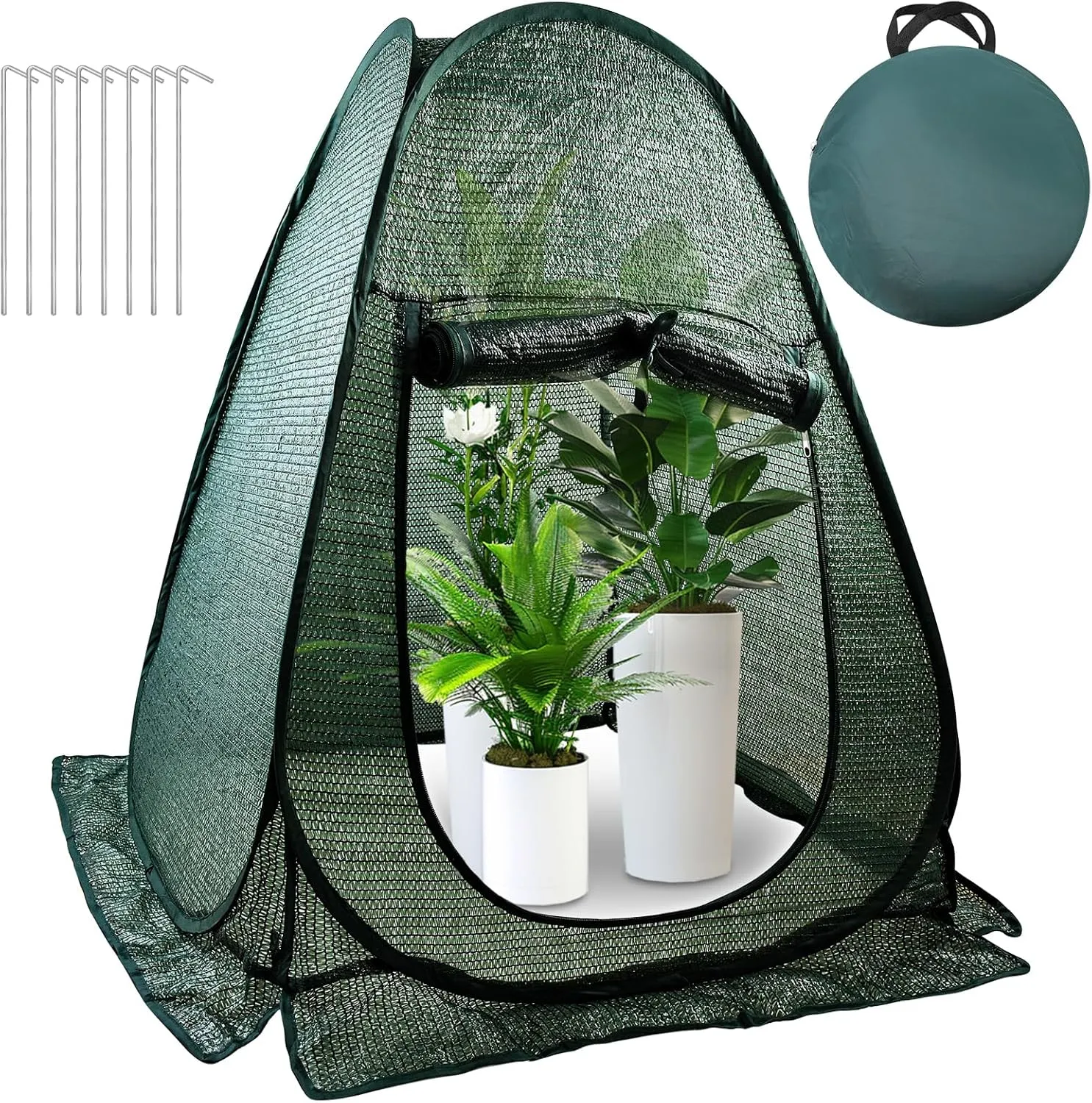 1 PCS Pop up Plant Cover Tent for Outdoor Plants, Large Plant Shade Tent 80% UV Resisitant Sunblock Shade Cloth Net Zipper Door Garden Pest Guard Plants Sun Protection with Stakes, 28 x 28 x 32 Inch
