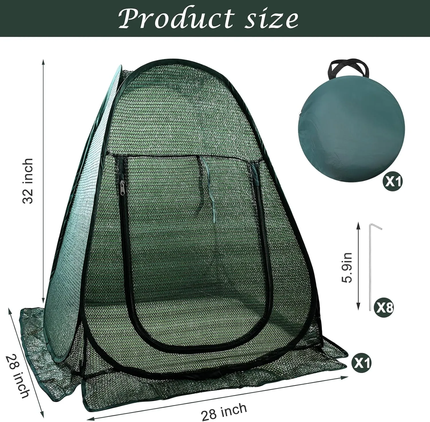 1 PCS Pop up Plant Cover Tent for Outdoor Plants, Large Plant Shade Tent 80% UV Resisitant Sunblock Shade Cloth Net Zipper Door Garden Pest Guard Plants Sun Protection with Stakes, 28 x 28 x 32 Inch