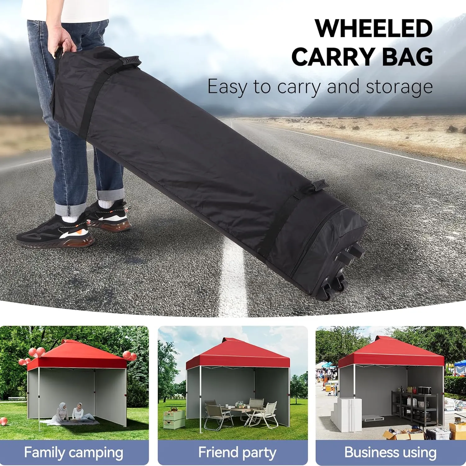 10 x 10 Pop Up Canopy Tent, Portable Beach Tent with 2 Sidewalls and Vented Roof, Outdoor Instant Canopy Tent with Wheeled Carry Bag and Sandbag for Camping Picnic Party, Red