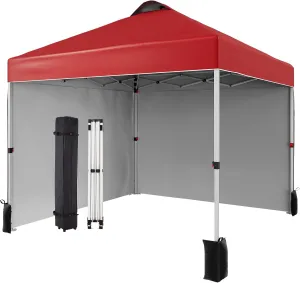 10 x 10 Pop Up Canopy Tent, Portable Beach Tent with 2 Sidewalls and Vented Roof, Outdoor Instant Canopy Tent with Wheeled Carry Bag and Sandbag for Camping Picnic Party, Red