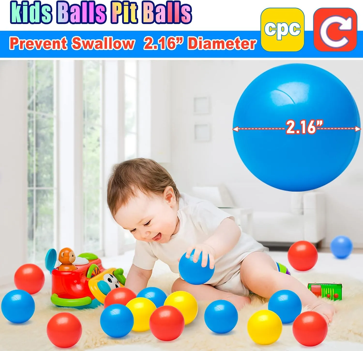 100 Ball Pit Balls for Kids, Plastic Balls for Ball Pit, Play Balls for Toddlers Babies, Ideal for Ball Pit, Kiddies Pool, Indoor Playpen