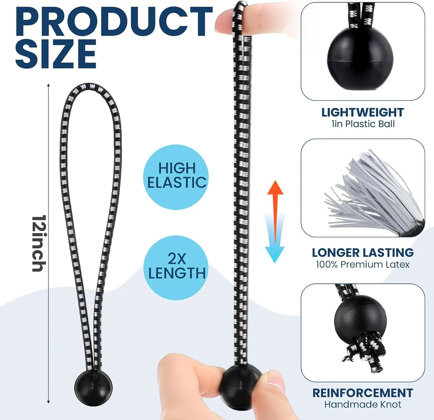 100 Pcs Ball Bungee Cords - 12 Inch Bulk Bungee Balls - Heavy Duty Outdoor/Indoor for Shelter, Camping, Canopy, Cargo Tents, Poles (Black and White)