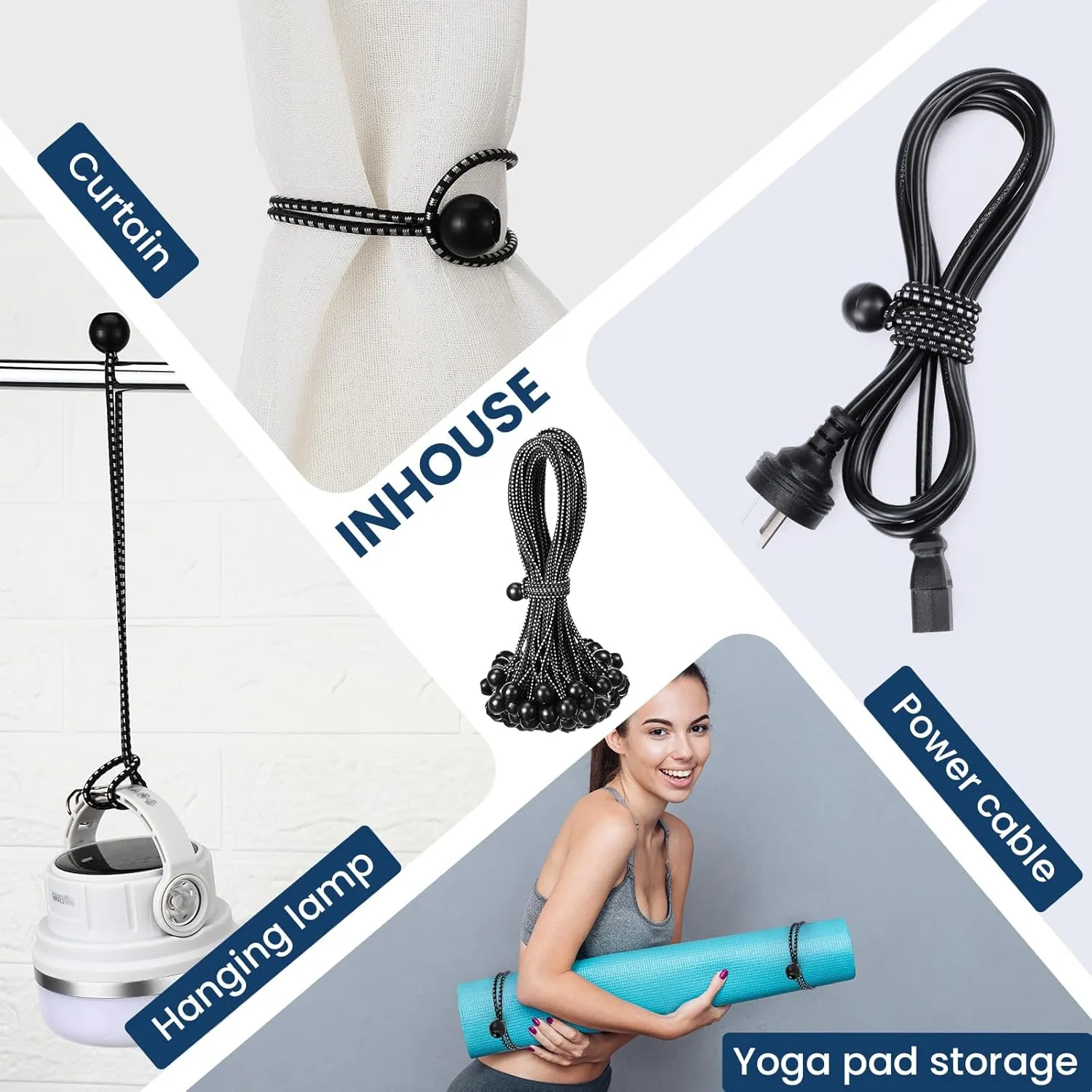 100 Pcs Ball Bungee Cords - 12 Inch Bulk Bungee Balls - Heavy Duty Outdoor/Indoor for Shelter, Camping, Canopy, Cargo Tents, Poles (Black and White)