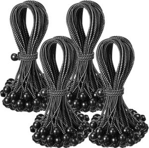 100 Pcs Ball Bungee Cords - 12 Inch Bulk Bungee Balls - Heavy Duty Outdoor/Indoor for Shelter, Camping, Canopy, Cargo Tents, Poles (Black and White)