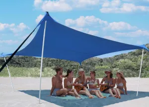 10×10ft UPF50  Beach Tent Sun Shelter, Windproof Stable Outdoor Pop Up Beach Shade Canopy for Camping, Fishing, Backyard Fun or Picnics, 4 Poles