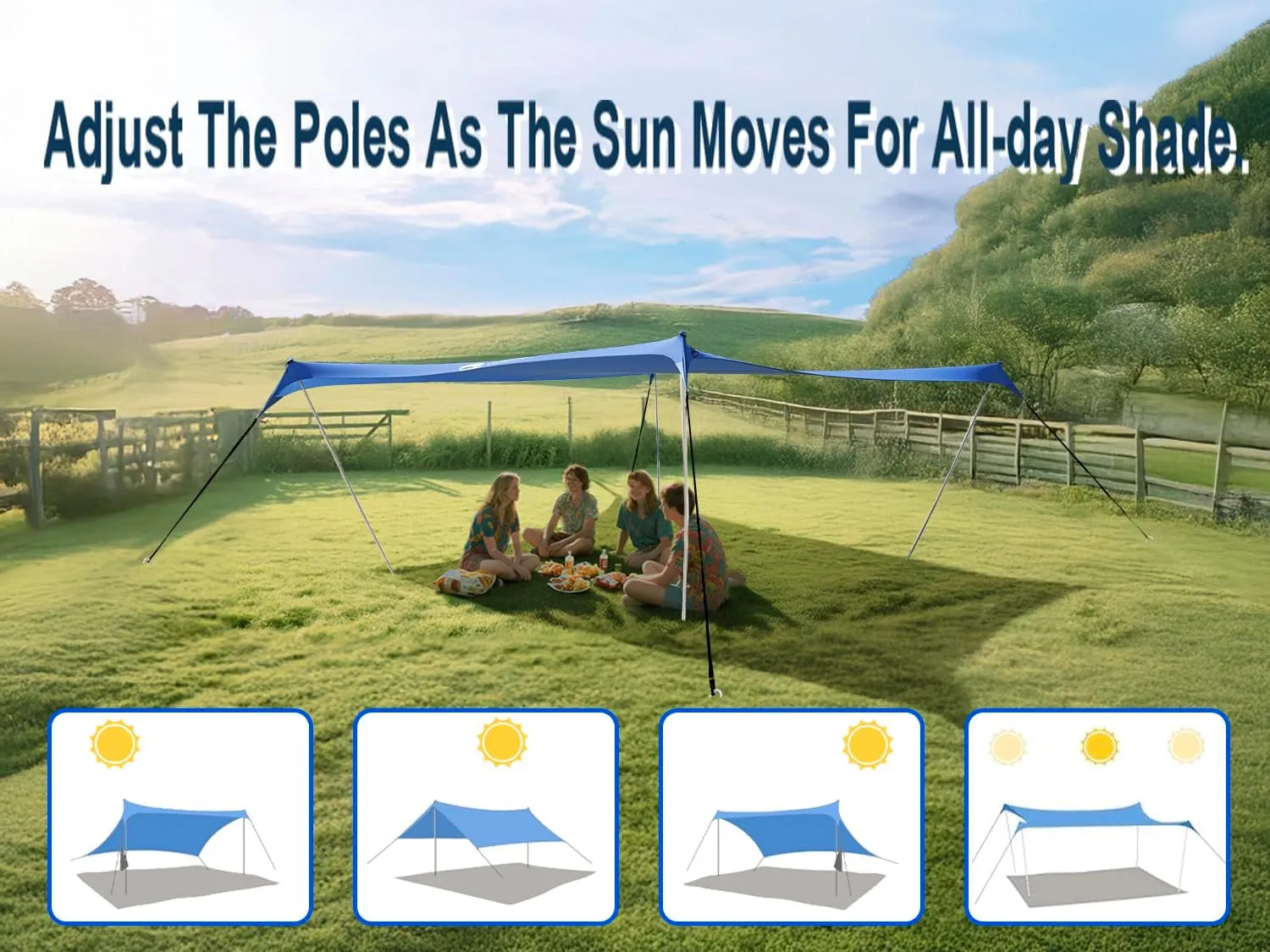10×10ft UPF50  Beach Tent Sun Shelter, Windproof Stable Outdoor Pop Up Beach Shade Canopy for Camping, Fishing, Backyard Fun or Picnics, 4 Poles