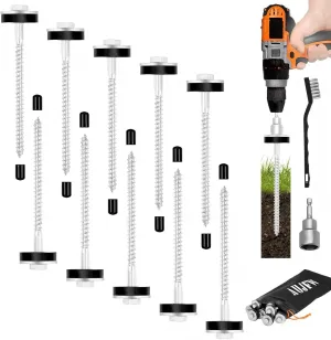 10Pcs 6.2" Hex Pegs Drillable Threaded Tent Pegs Or Tent Stakes, Screw in Tent Pegs Stakes for Garden Canopies Grassland Canopies Awnings Camping Travel (Hex Tool and Storage Bag)