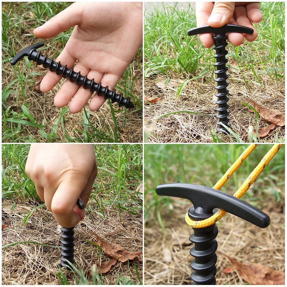 10pcs Screw Anchor Stakes Ground Nail Outdoor Camping Tent Pegs Ground Nails Hiking Tent Stakes Pins Windproof Tent Accessories