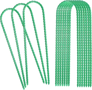 10"x2" Trampolines Wind Stakes Green Heavy Duty U Shape Steel Garden Stakes Ground Anchors with Sharp End for Camping Tent, Garden Staples, Trampoline Pins (12)