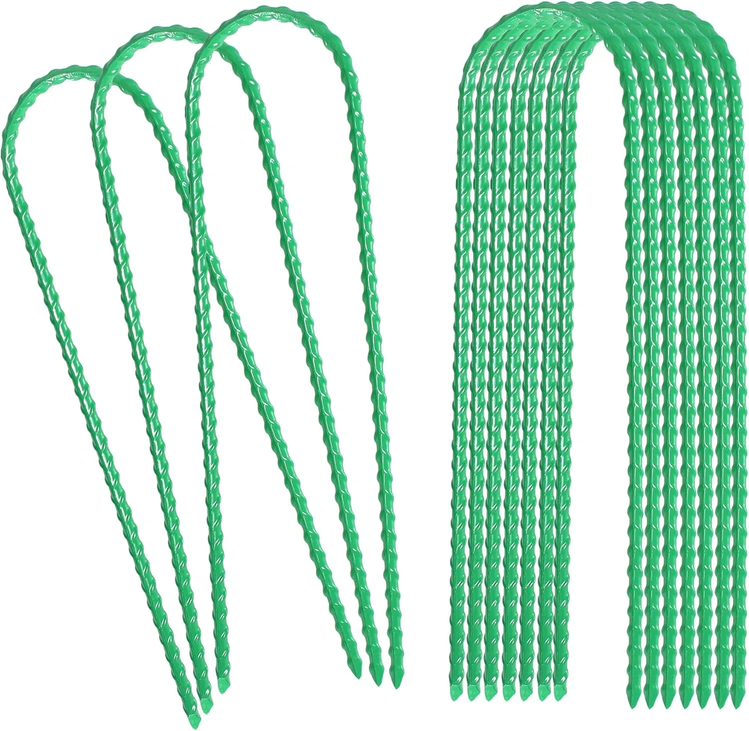 10"x2" Trampolines Wind Stakes Green Heavy Duty U Shape Steel Garden Stakes Ground Anchors with Sharp End for Camping Tent, Garden Staples, Trampoline Pins (12)