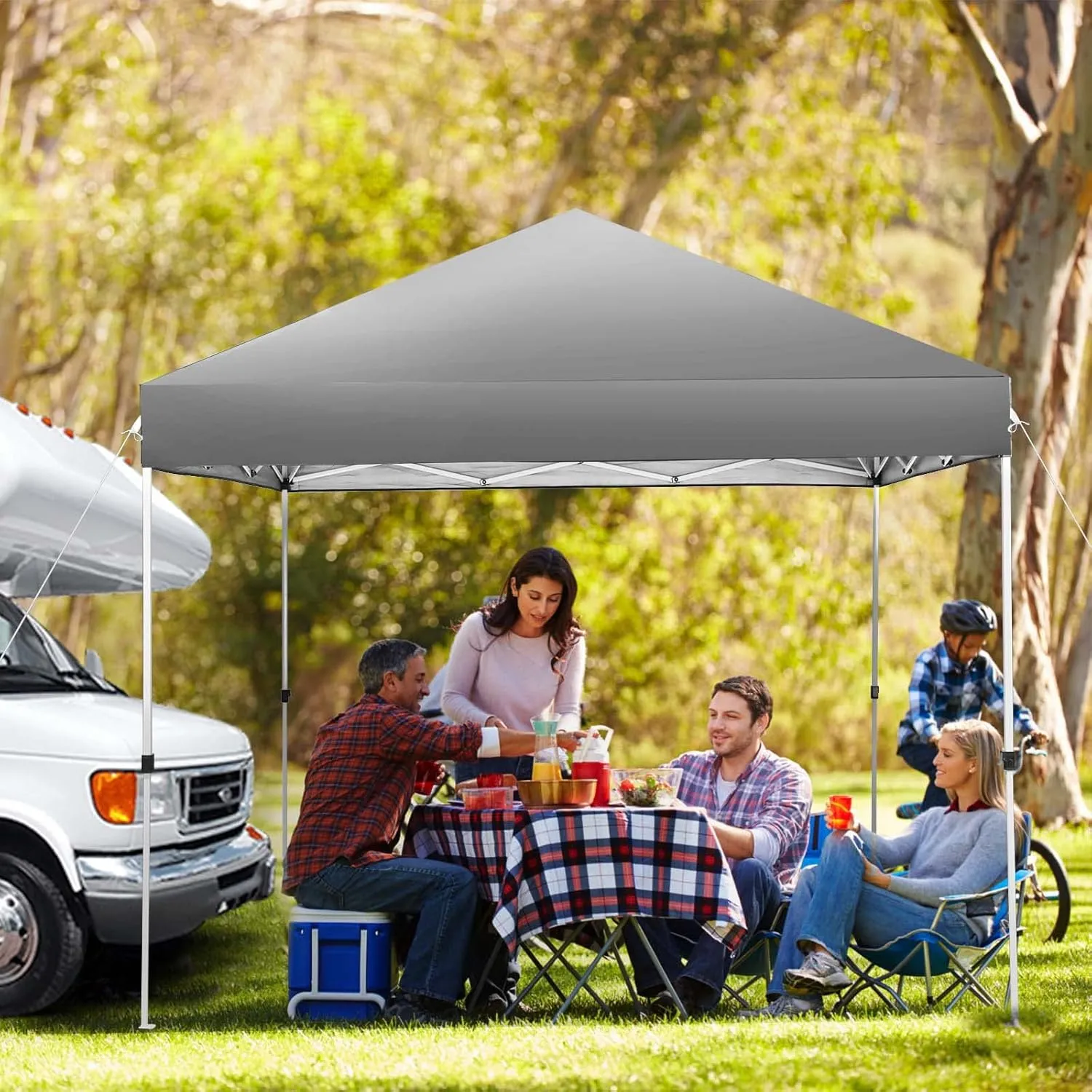 10x10 Canopy Tent, Unique One Push Pop Up Canopy with Cover Bag, with 4 Sand Bags, Grey