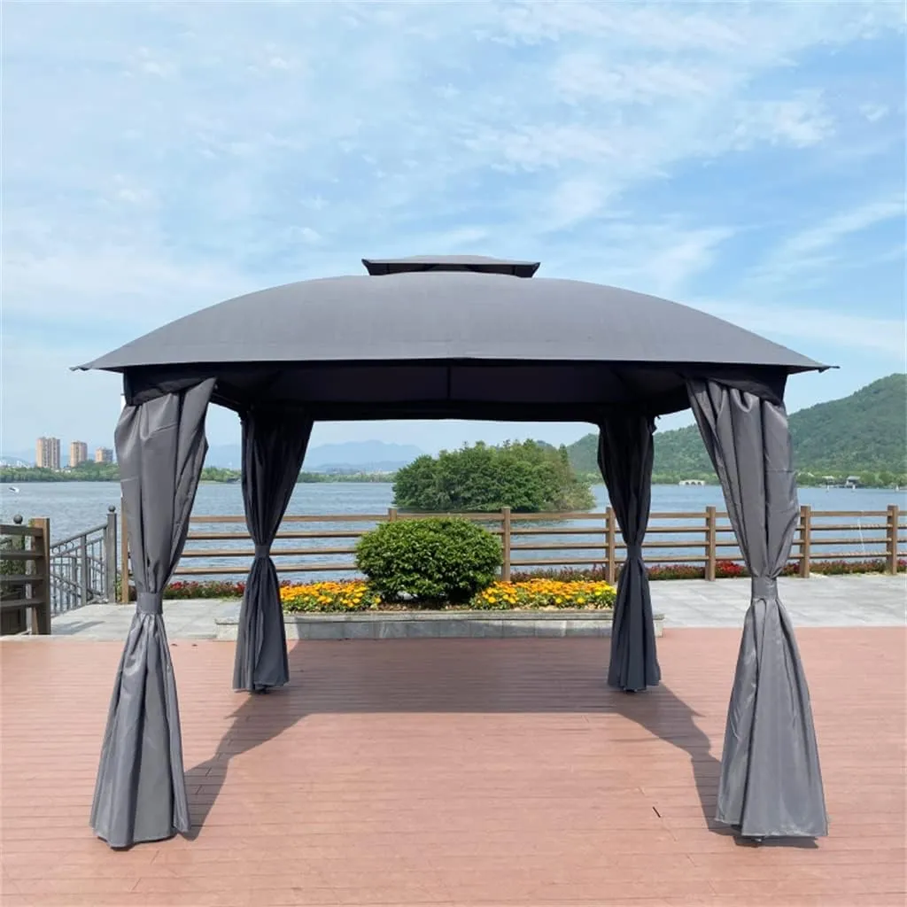 10x10 Ft Outdoor Patio Garden Gazebo Canopy, Outdoor Shading, Gazebo Tent with Curtains