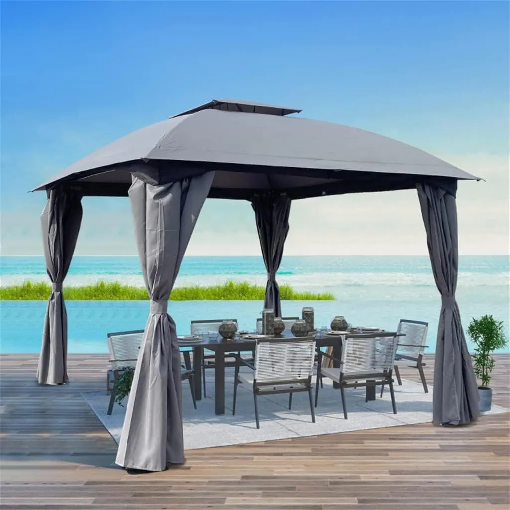 10x10 Ft Outdoor Patio Garden Gazebo Canopy, Outdoor Shading, Gazebo Tent with Curtains