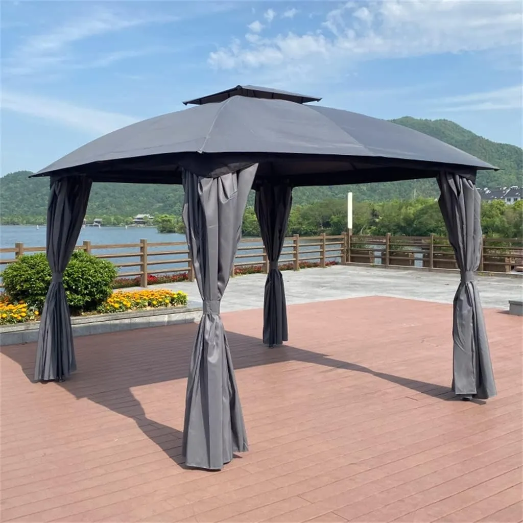 10x10 Ft Outdoor Patio Garden Gazebo Canopy, Outdoor Shading, Gazebo Tent with Curtains