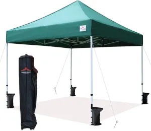 10'x10' Pop Up Canopy Tent Commercial Instant Shelter with Heavy Duty Roller Bag, 4 Canopy Sand Bags, 10x10 FT Dark Green