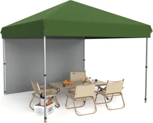 10x10 Pop Up Canopy Tent Outdoor Canopy with 1 Removable Sidewall One-Person Set Up Heavy Duty Commercial Instant Tent Shelter-Green