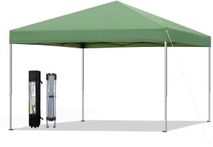 10x10 Pop Up Canopy Tent, Outdoor Instant Sun Shelter - Green, Included 1 x Rolling Storage Wheeled Bag, 4 x Guylines, 8 x Stakes
