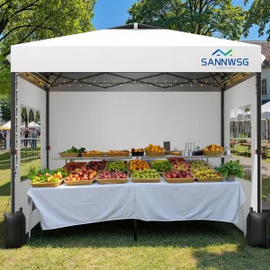 10X10 Pop Up Canopy Tent with 3 Sidewalls,Easy Up Canopy,Commercial Instant Shelter,Heavy Duty One Person Set Up Event Tent,White