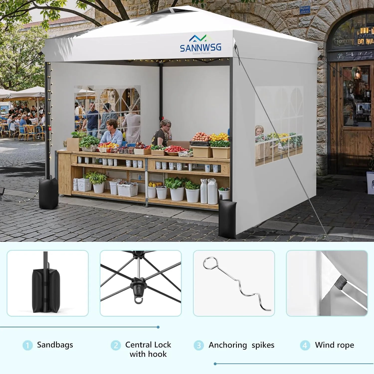 10X10 Pop Up Canopy Tent with 3 Sidewalls,Easy Up Canopy,Commercial Instant Shelter,Heavy Duty One Person Set Up Event Tent,White