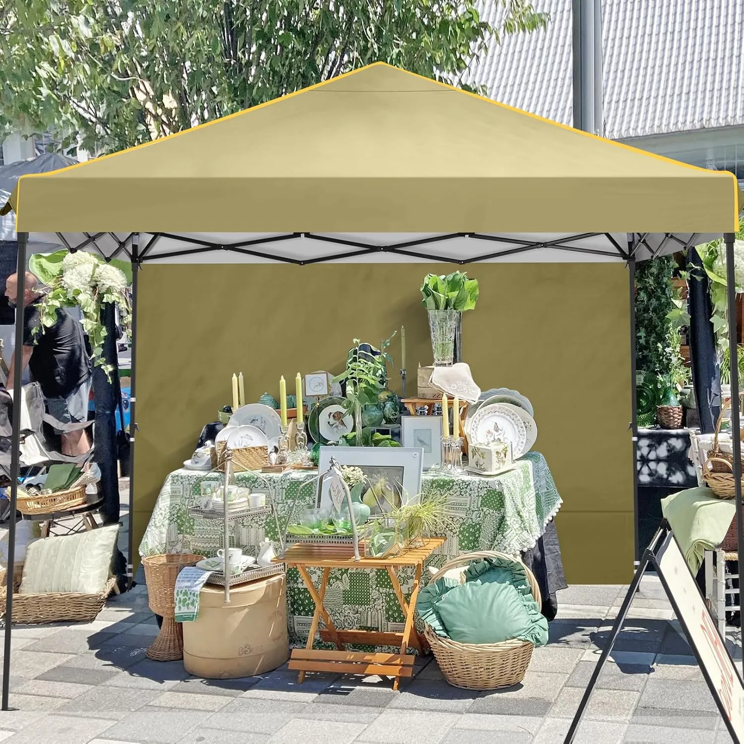 10x10 Pop Up Canopy Tent with 4 Sidewalls and Mesh Windows 2.0, Waterproof Commercial Instant Gazebo Outdoor Tents for Party/Exhibition/Picnic with Carry Bag,4 Stakes & Ropes (Khaki)