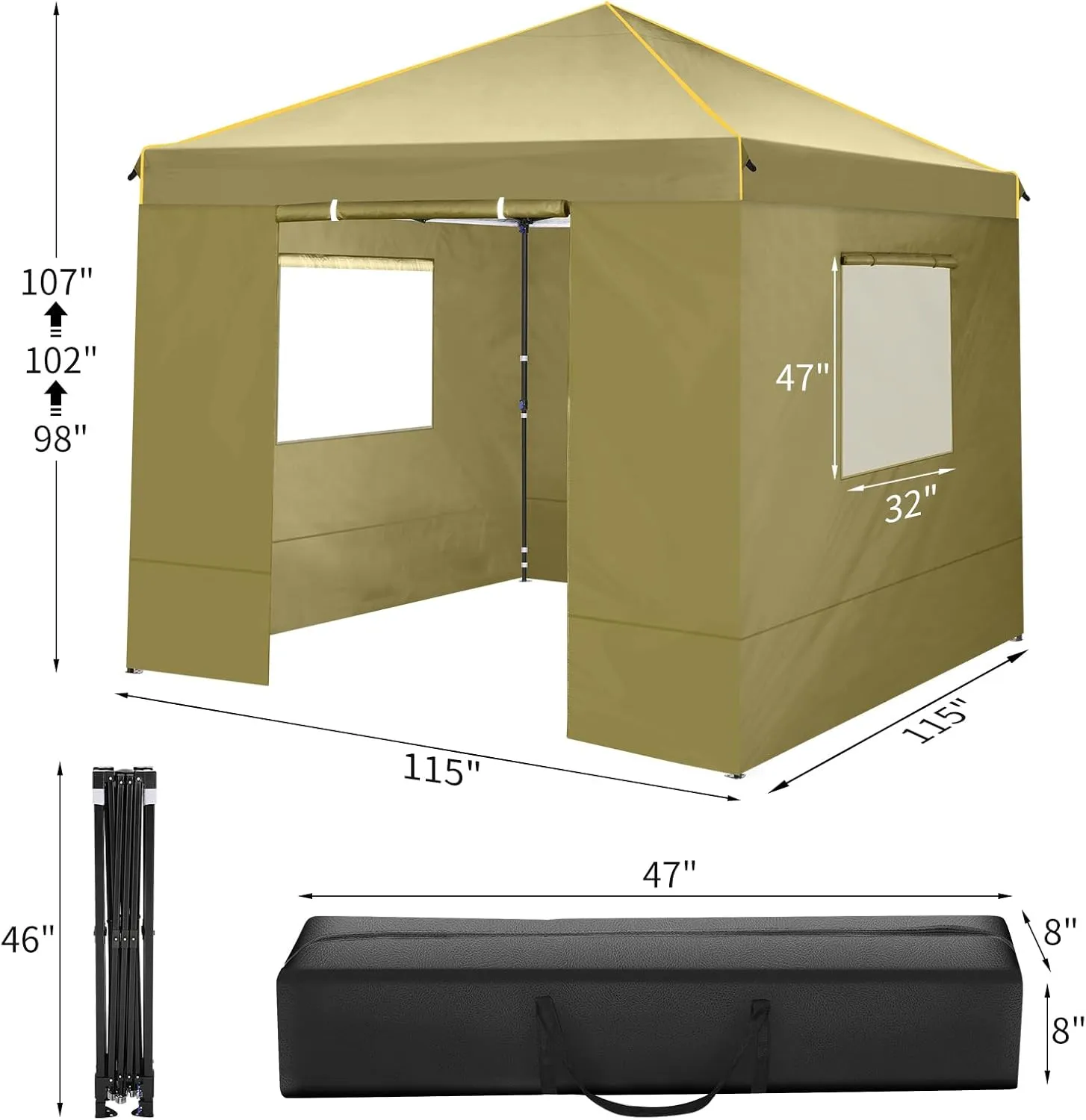 10x10 Pop Up Canopy Tent with 4 Sidewalls and Mesh Windows 2.0, Waterproof Commercial Instant Gazebo Outdoor Tents for Party/Exhibition/Picnic with Carry Bag,4 Stakes & Ropes (Khaki)