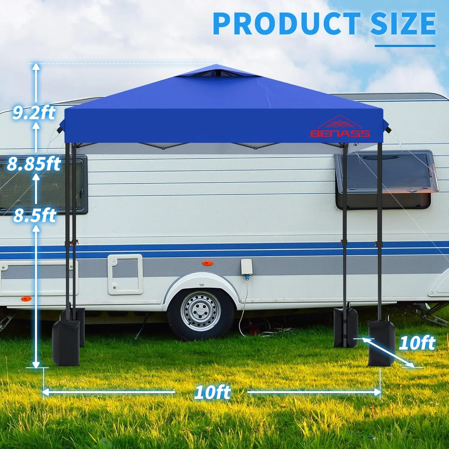 10x10 Pop Up Canopy Tent with Sidewalls, Easy Up, Heavy Duty, Blue, Perfect for Parties, Camping, Events & Vendor