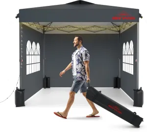 10x10 Pop Up Canopy with Sidewalls, Easy Up Canopy Tent, Heavy Duty Tents for Parties, One Person Set Up Event Tent, Grey