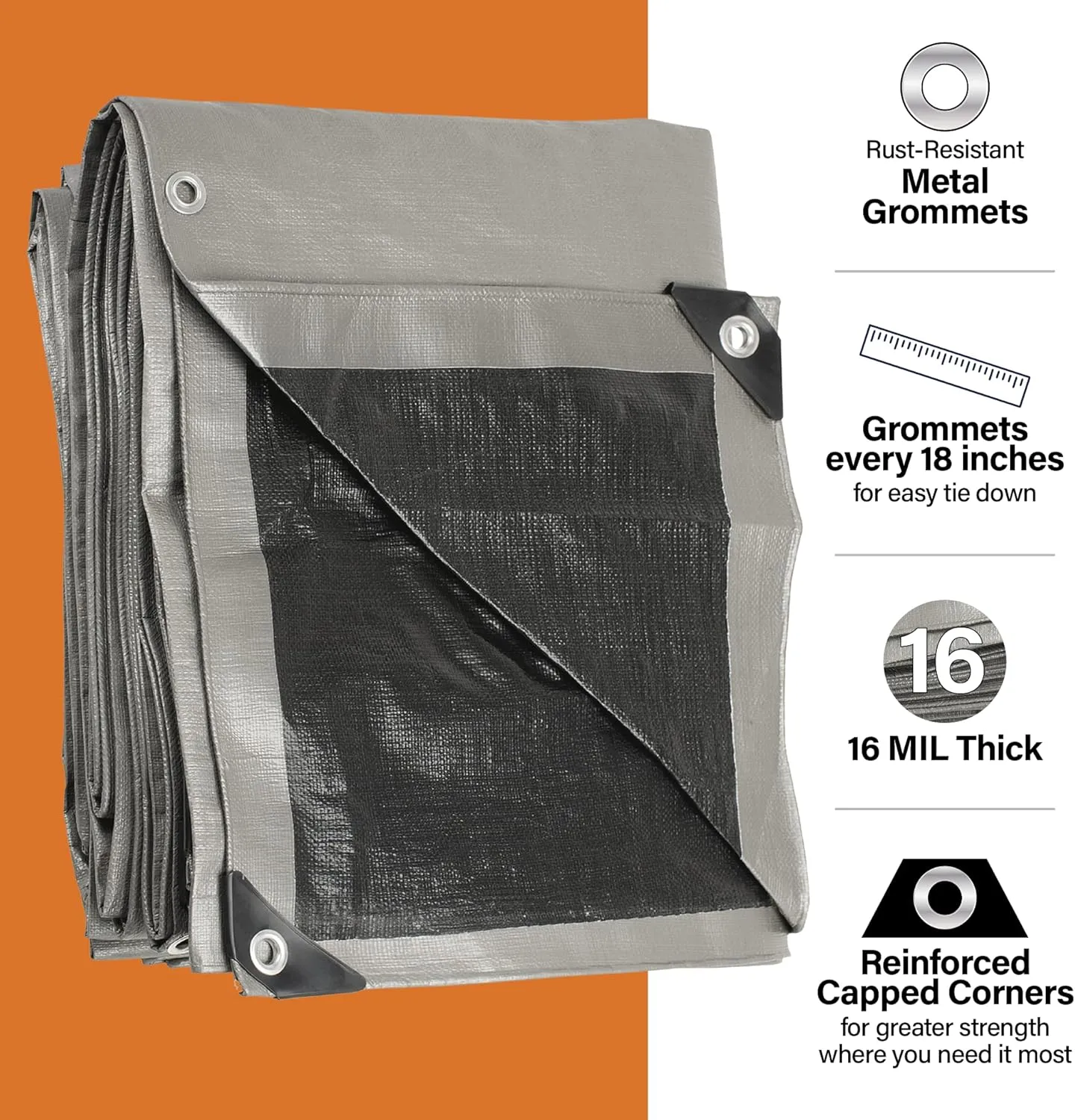 10x12 Ultra Heavy Duty Tarp, Extra Thick 16 Mil, UV Resistant, Grommets Every 18 Inches - Waterproof Plastic Poly Tarpaulin - (Reversible, Silver and Black) (10' x 12' Feet)