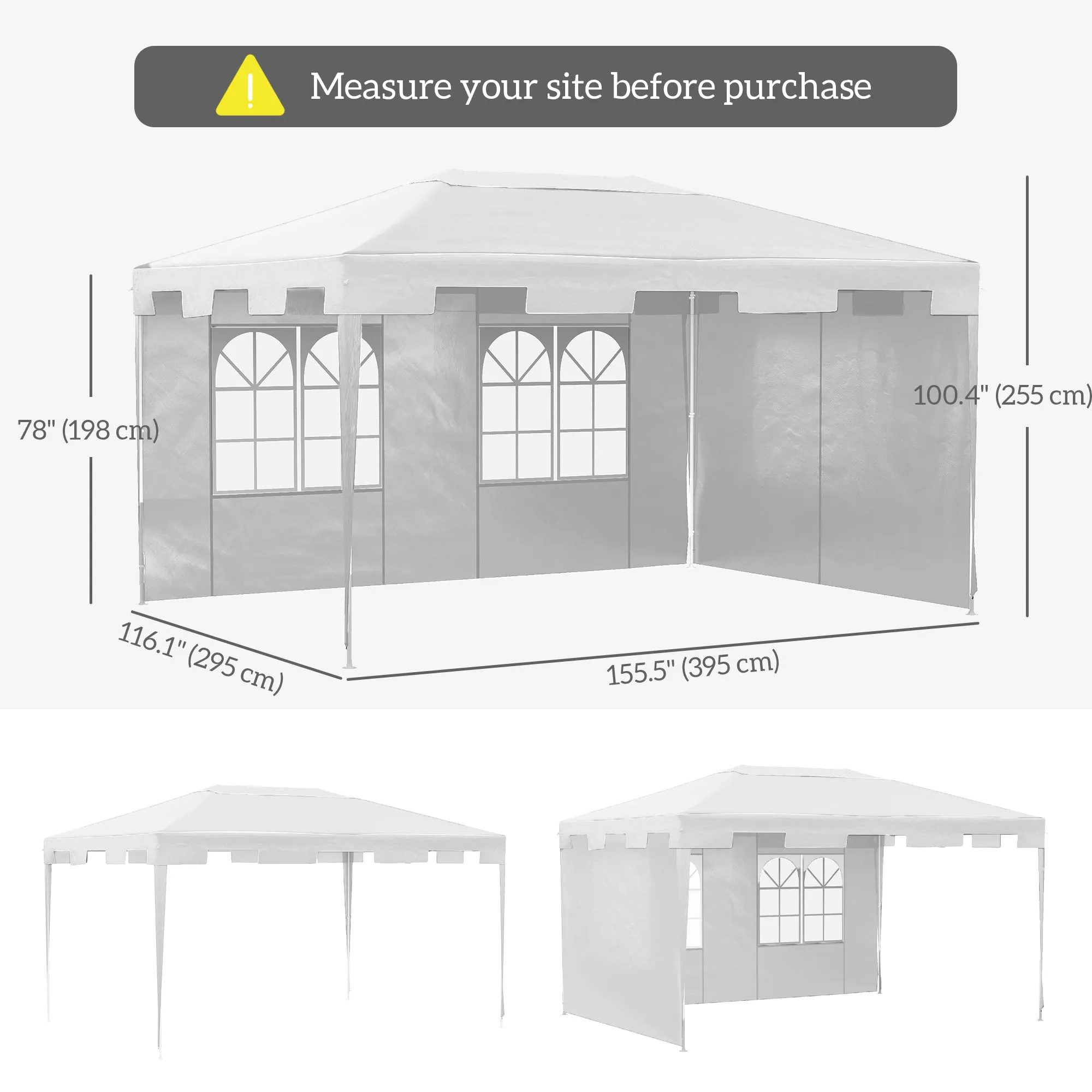 10x13ft Outdoor Gazebo Canopy, Garden Party Tent Patio, Sun Shade Shelter Wedding Tent with Mesh Sidewalls and 2 Doors, White