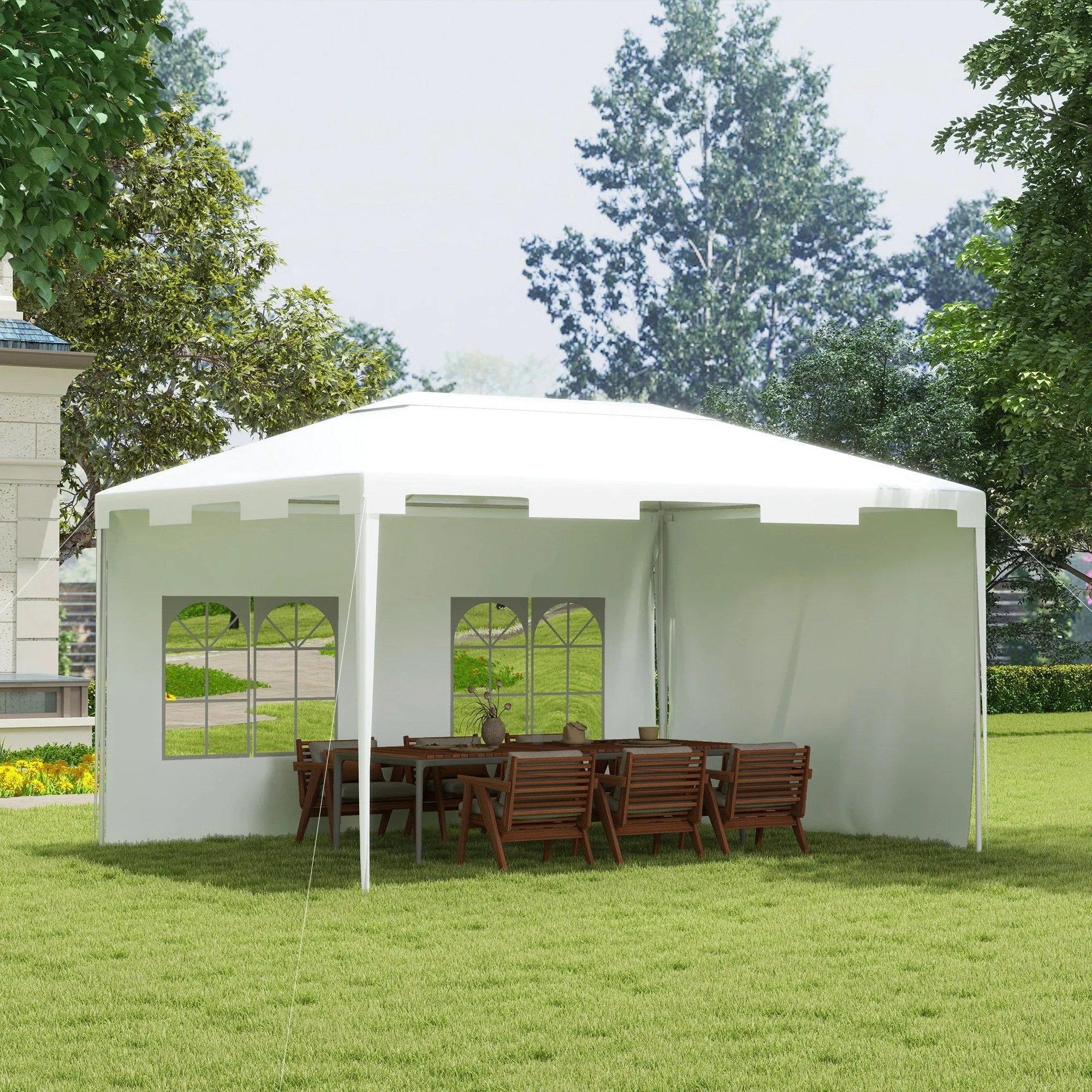 10x13ft Outdoor Gazebo Canopy, Garden Party Tent Patio, Sun Shade Shelter Wedding Tent with Mesh Sidewalls and 2 Doors, White
