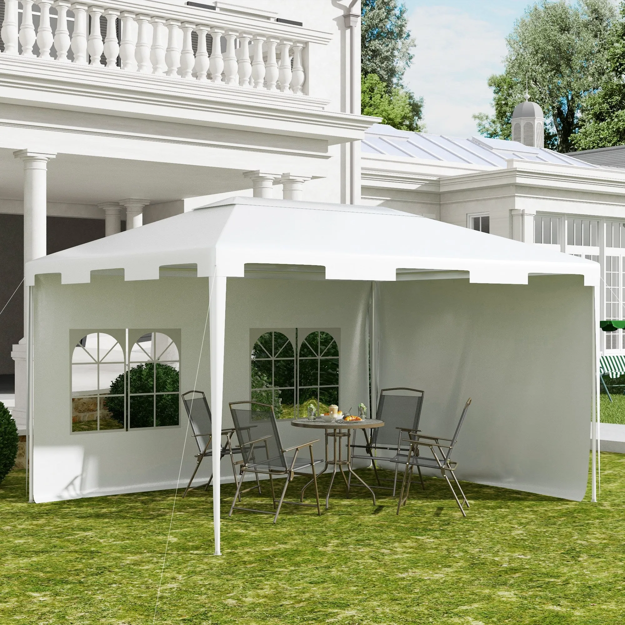 10x13ft Outdoor Gazebo Canopy, Garden Party Tent Patio, Sun Shade Shelter Wedding Tent with Mesh Sidewalls and 2 Doors, White
