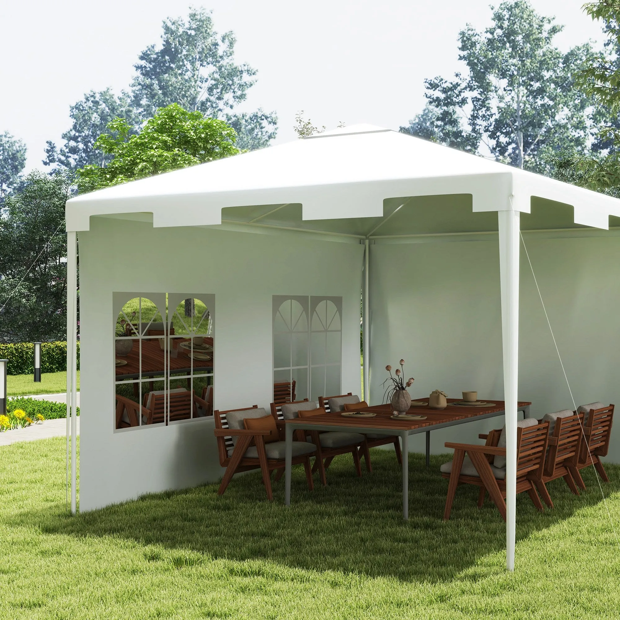 10x13ft Outdoor Gazebo Canopy, Garden Party Tent Patio, Sun Shade Shelter Wedding Tent with Mesh Sidewalls and 2 Doors, White