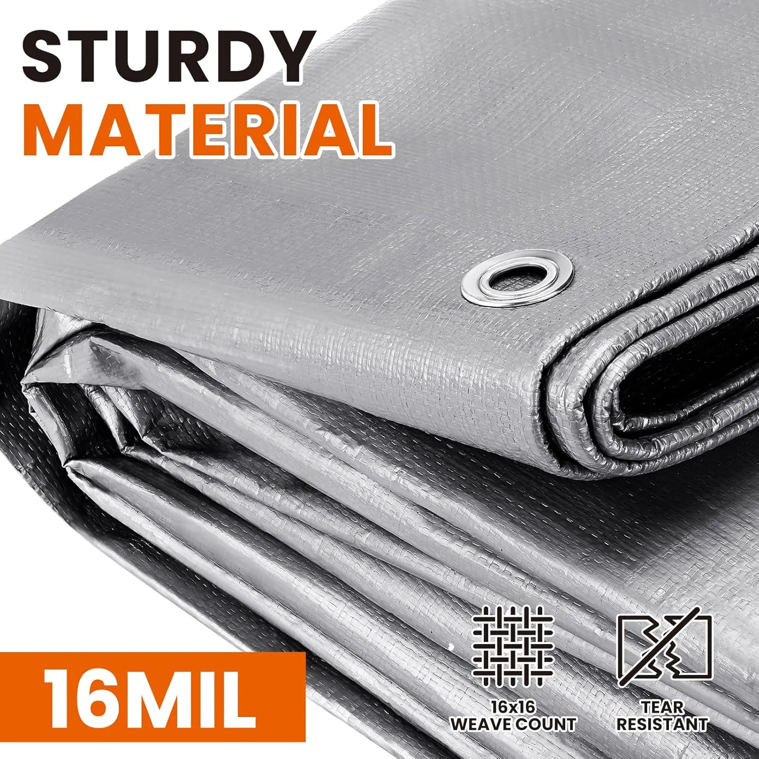 10x20 FT Tarp Waterproof, 16 Mil Tarps Heavy Duty Waterproof Multipurpose Protective Cover UV Resistant Rip & Tear Resistant Waterproof with Grommets Reversible for Home Boats Cars Camping