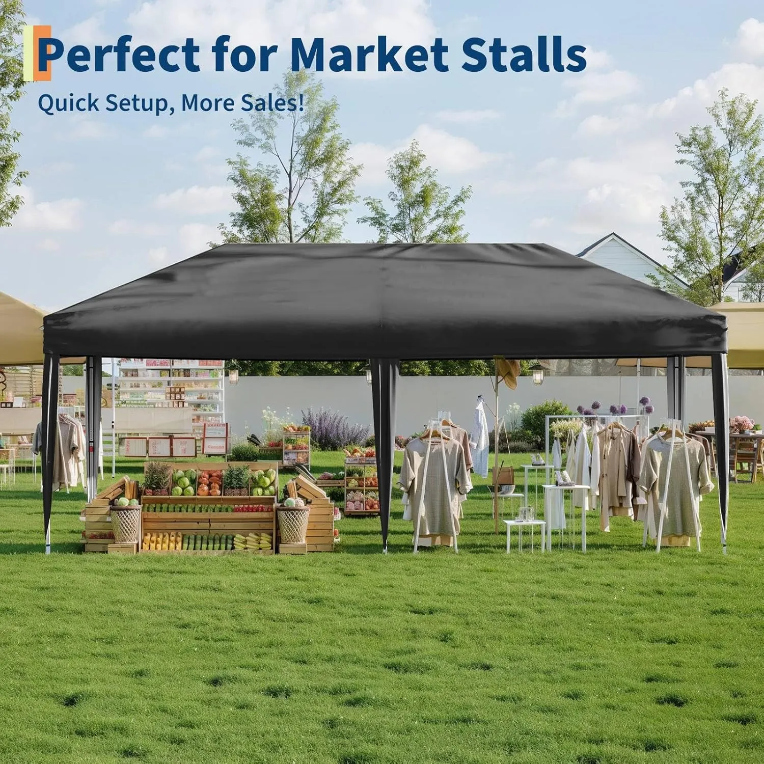 10x20 Pop Up Canopy with 4 Sidewalls - Heavy Duty Outdoor Canopy Tent with Portable Roller Bag - 3 Adjustable Height, 4 Weight Bags, 8 Stakes & 6 Guy Ropes Included, Grey