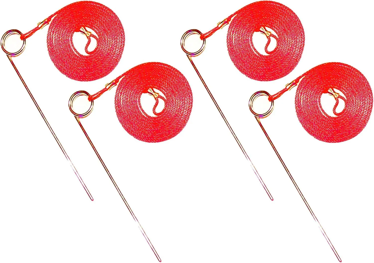 11 Inch Heavy Duty Stakes with 10 ft. Nylon Rope sections - 4 Pack, Zinc Plated, Corrosion Resistant Steel anchor and tethers for Beach, Camping, Pop Up Canopy, Trampolines and Tarps (NEON Orange)