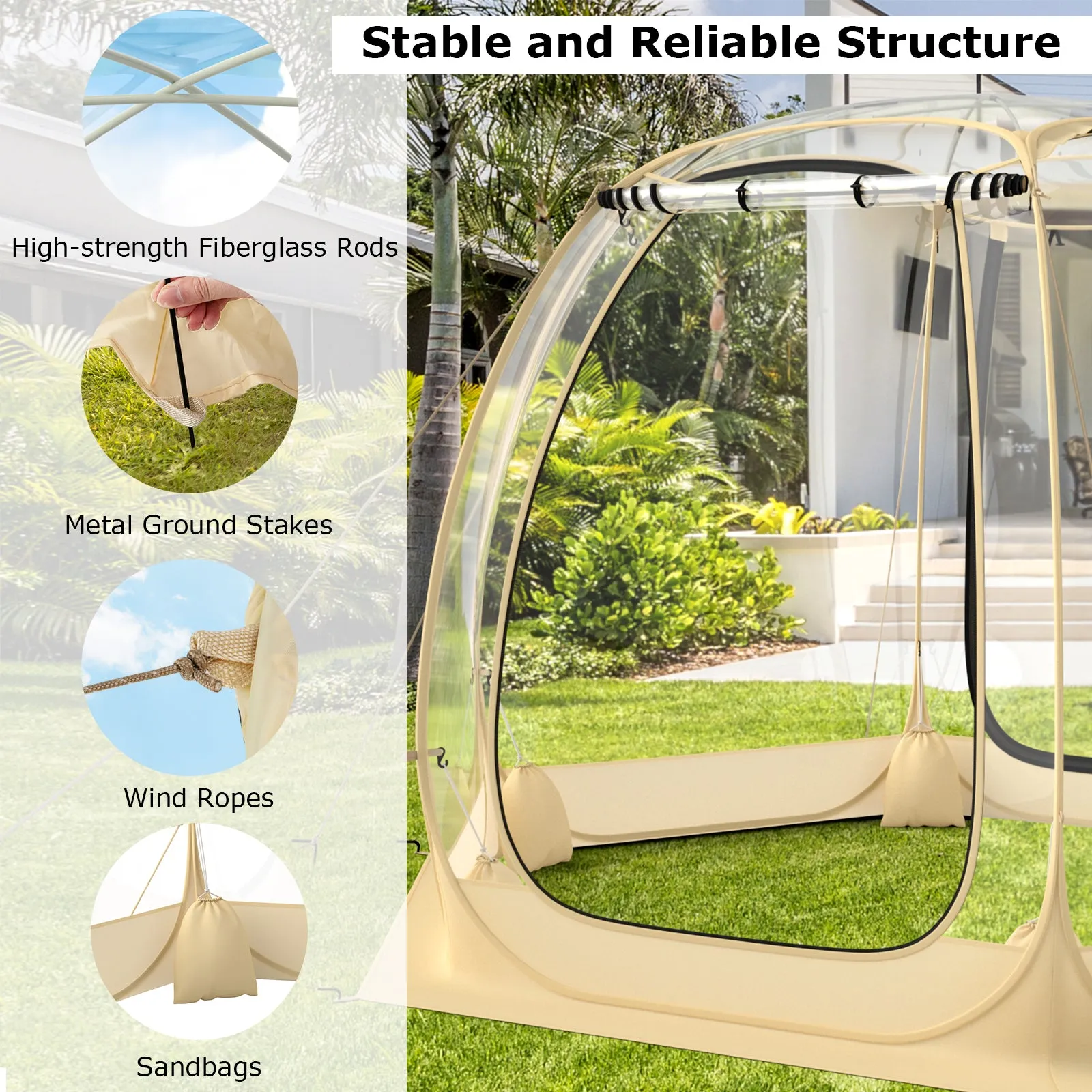 11 x 11 Feet Clear Dome Pop up Bubble Tent with Carrying Bag for 6-10 People-Beige