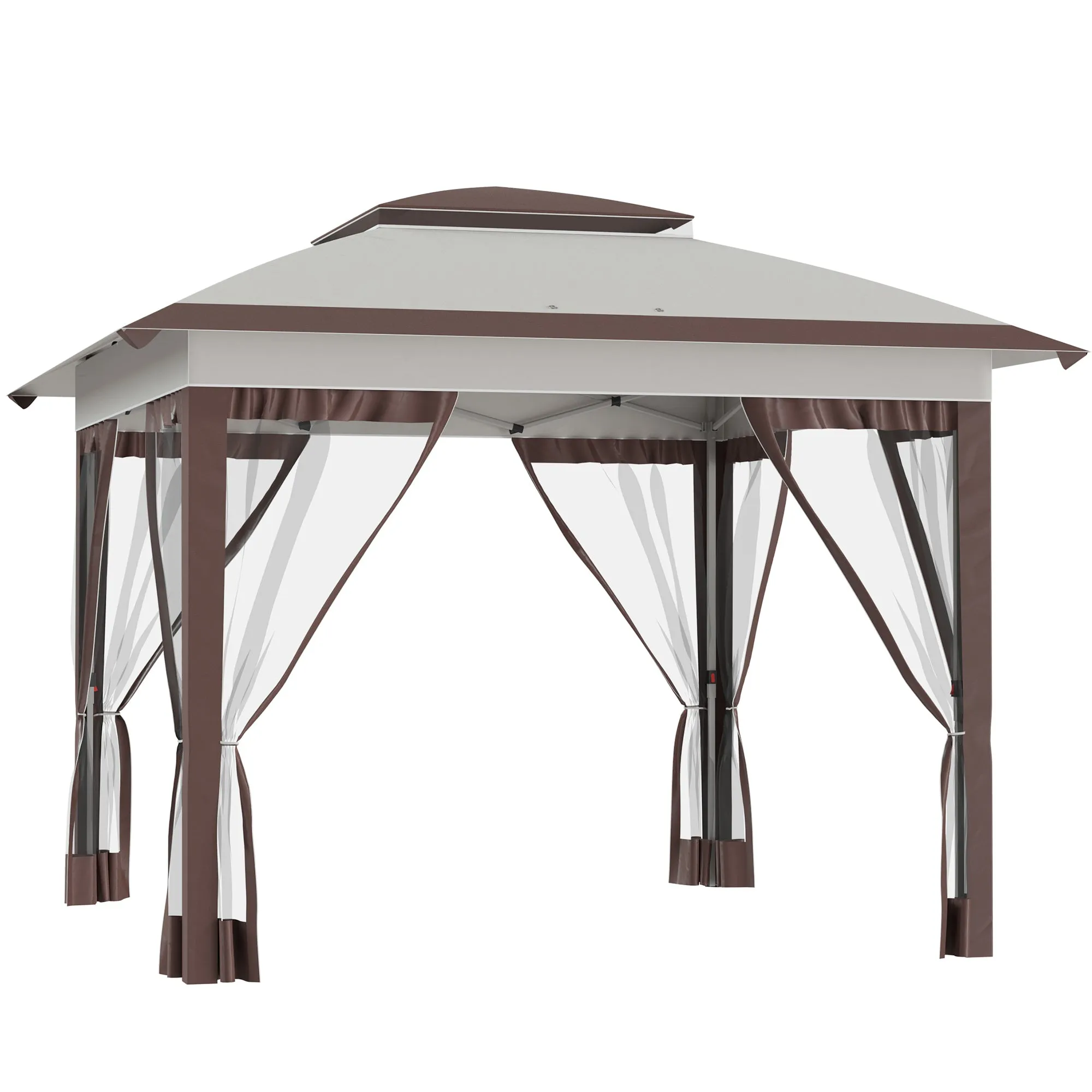 12' x 12' Pop-Up Canopy Tent with Netting & Carry Bag, Instant Shelter, Beige & Brown