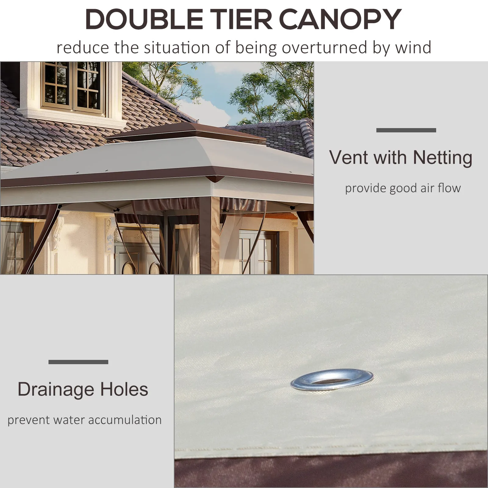 12' x 12' Pop-Up Canopy Tent with Netting & Carry Bag, Instant Shelter, Beige & Brown