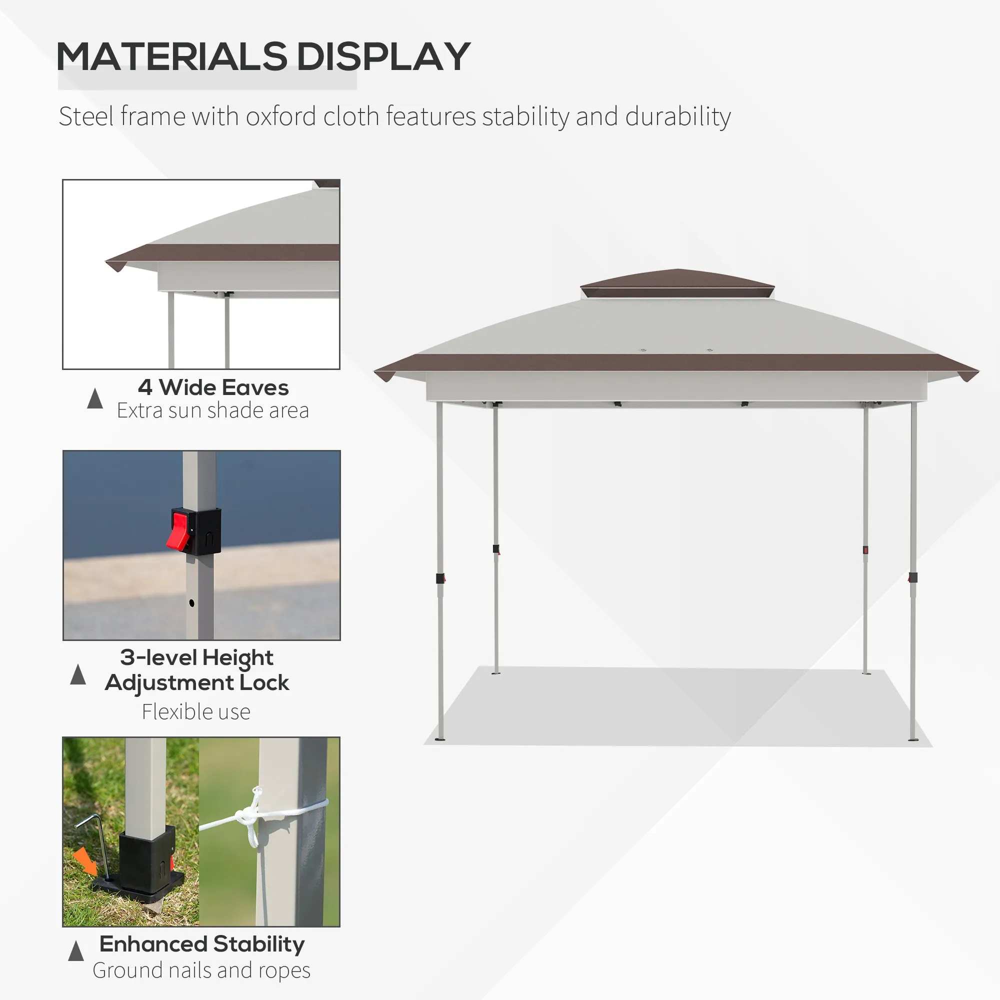 12' x 12' Pop-Up Canopy Tent with Netting & Carry Bag, Instant Shelter, Beige & Brown
