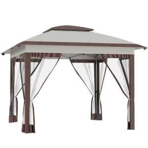12' x 12' Pop-Up Canopy Tent with Netting & Carry Bag, Instant Shelter, Beige & Brown