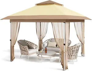 12x12 Pop Up Gazebo Tent with Mosquito Netting & Water,Resistant Oxford Canopy with Roller Bag,Instant Setup Outdoor Shelter for Backyard, Patio, Parties, Weddings, Outdoor Dining,Beige Khaki