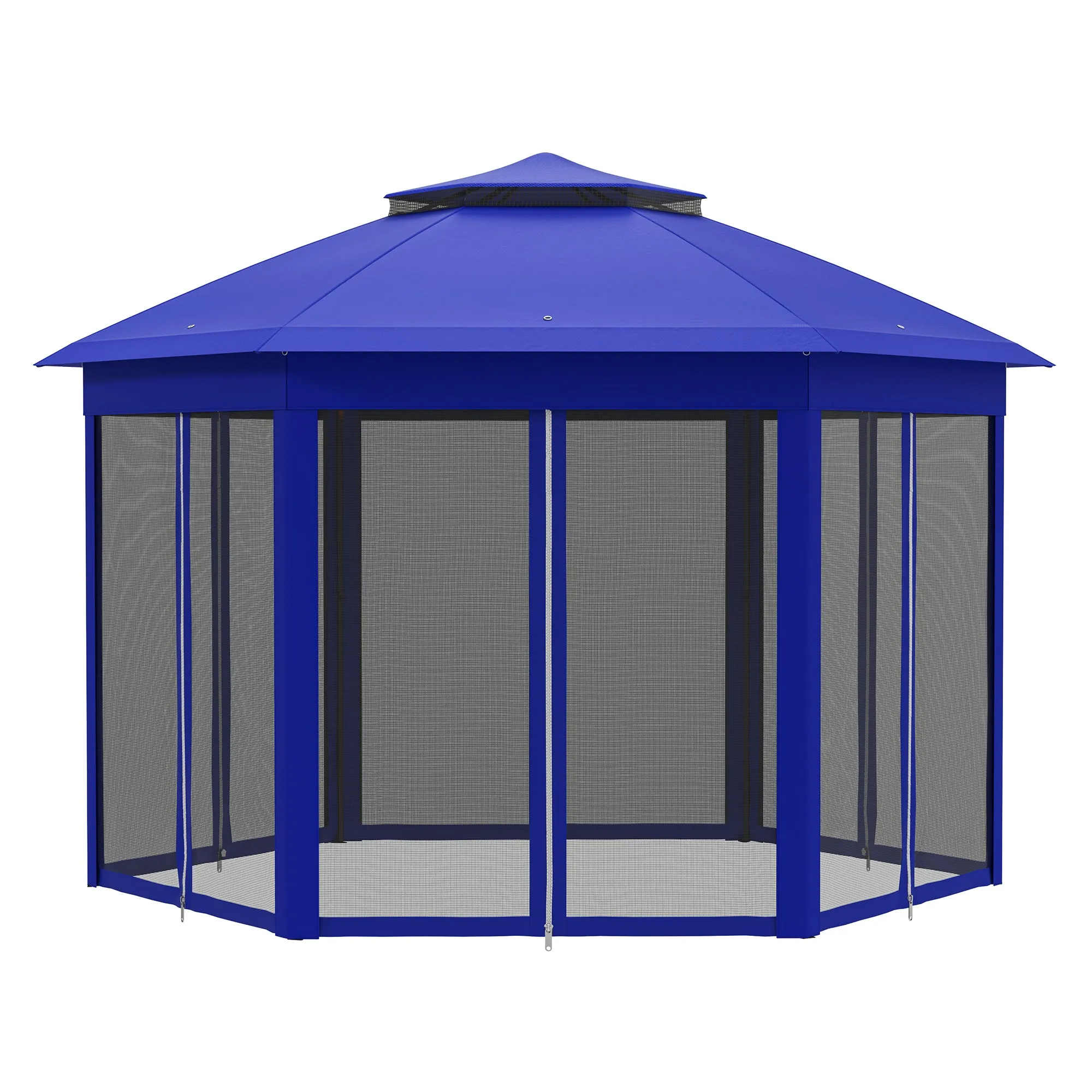 13' x 13' Hexagonal Pop-Up Gazebo Shelter with 6 Zippered Mesh Netting, Dark Blue and Black