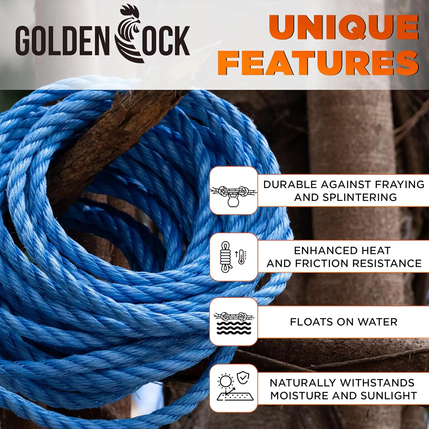 1/4" x 328' (6mm x 100m) Blue Twisted Polypropylene Tarp Rope - Floating Poly Pro Cord - Resistant to Oil, Moisture, Marine Growth and Chemicals - Reduced Slip, Easy Knot, Flexible