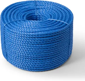 1/4" x 328' (6mm x 100m) Blue Twisted Polypropylene Tarp Rope - Floating Poly Pro Cord - Resistant to Oil, Moisture, Marine Growth and Chemicals - Reduced Slip, Easy Knot, Flexible