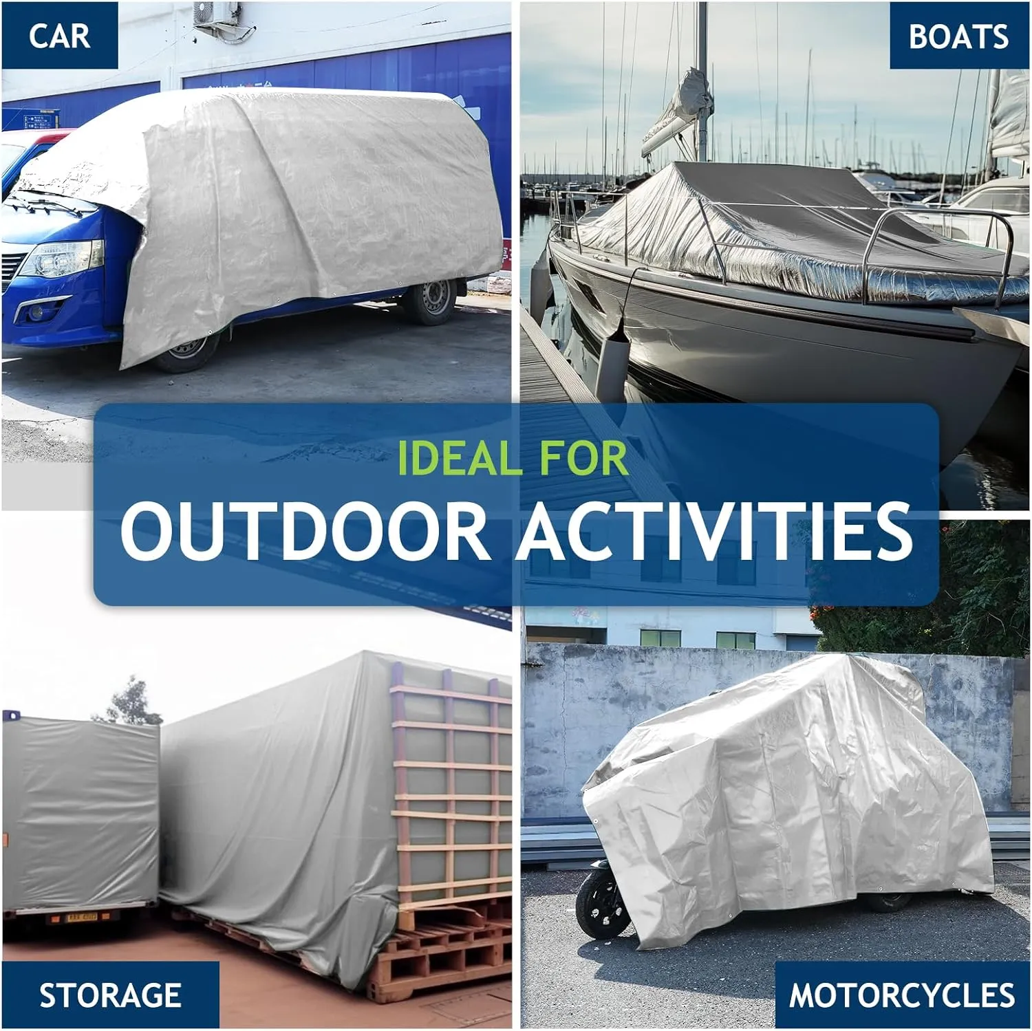 16 Mil Heavy Duty Waterproof Tarps, 10x12 Ft Finished Size Tarps, Premium Tarp with Metal Grommets & Reinforced Edge, Multipurpose Thick Tarp for Car, Boat, Roof, Camping - Silver