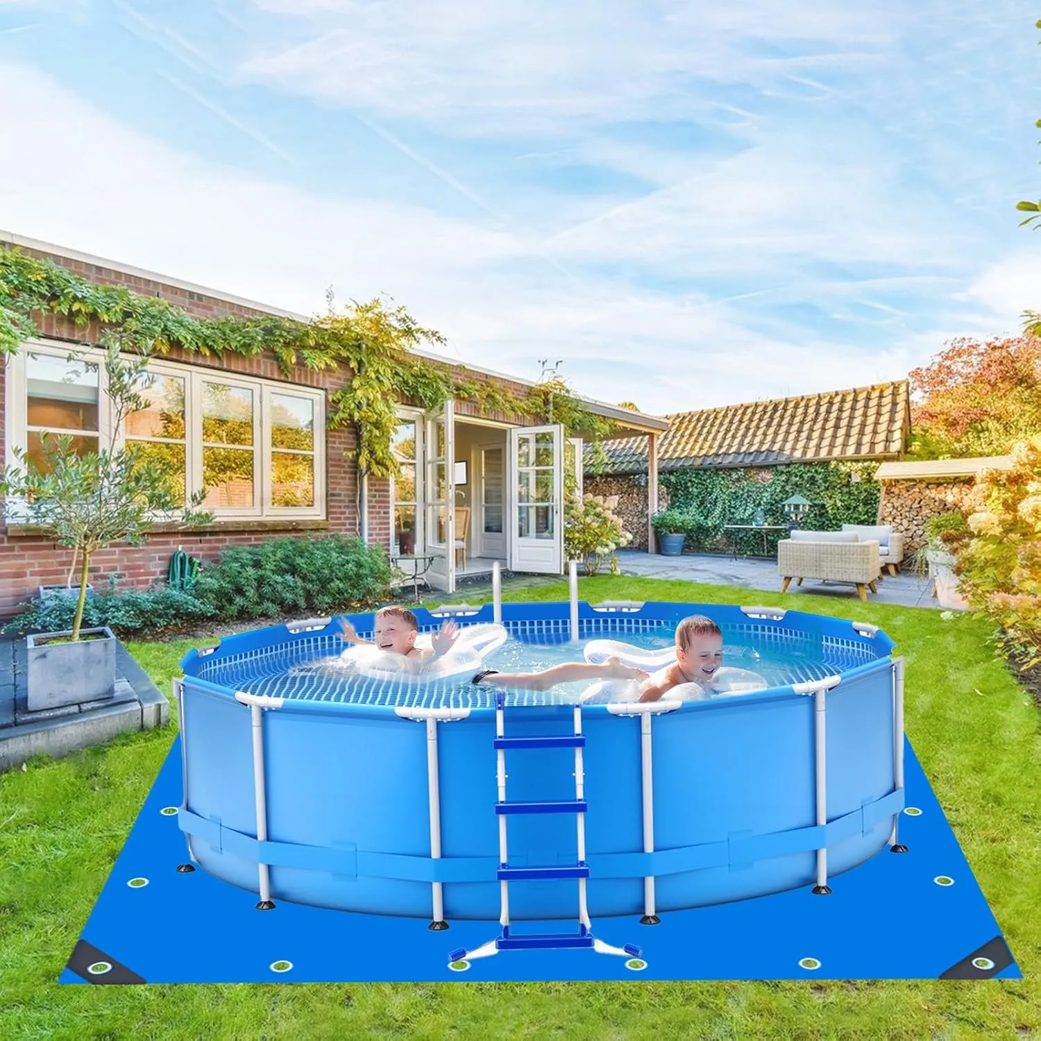 16Ft Square Swimming Pool Ground Cloth, Waterproof Heavy Duty Swimming Pool Liner Pad Ground Cloth Mat for Above Ground Protector Pad Pool Tarp