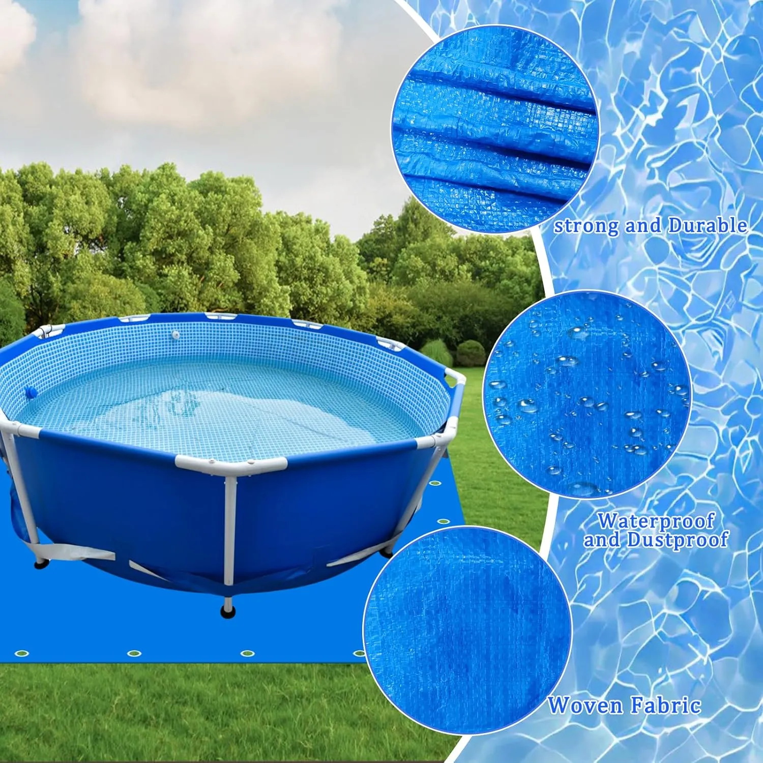 16Ft Square Swimming Pool Ground Cloth, Waterproof Heavy Duty Swimming Pool Liner Pad Ground Cloth Mat for Above Ground Protector Pad Pool Tarp