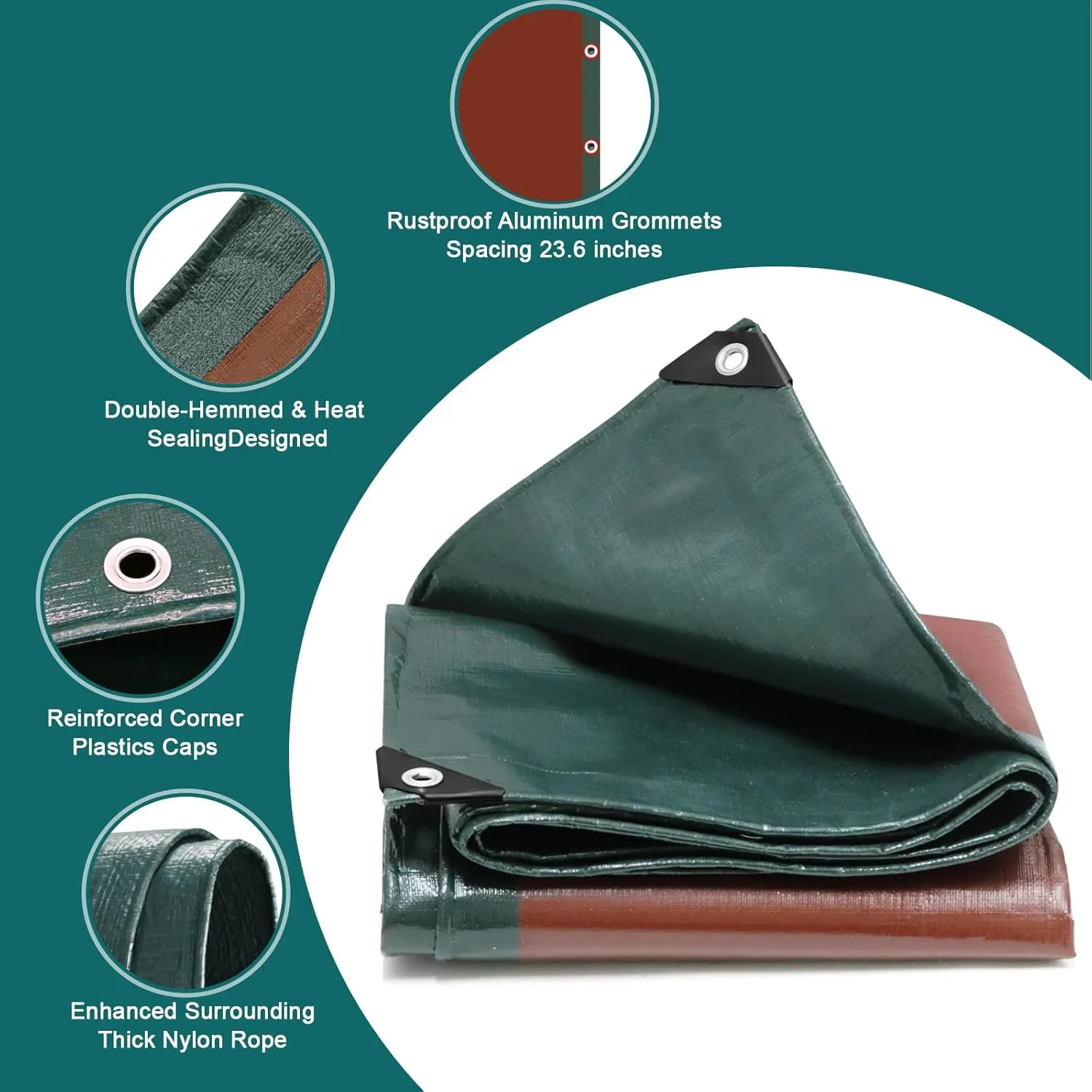 16Mil Finished Size 10x12 Tarp Heavy Duty Waterproof, Large Outdoor Multipurpose Protective Cover (Green/Brown)