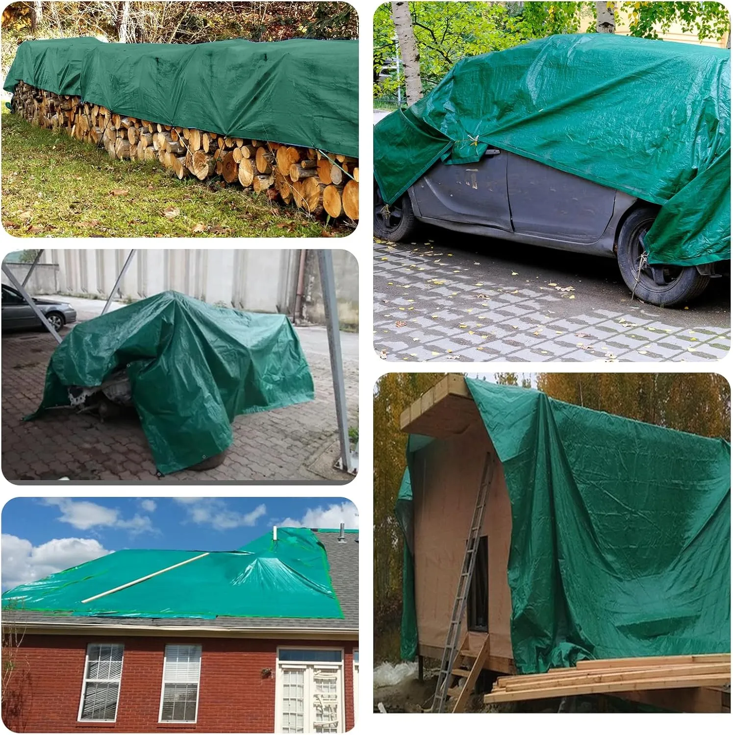 16Mil Finished Size 10x12 Tarp Heavy Duty Waterproof, Large Outdoor Multipurpose Protective Cover (Green/Brown)